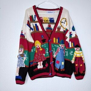 BellePointe Vintage Chunky Knit Ramie Cotton School Cardigan Sweater Large